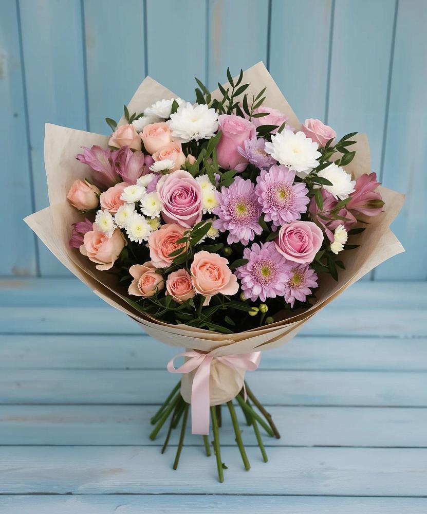 Букет цветов из: Хризантемы, Розы и Альстромерии в Тынде