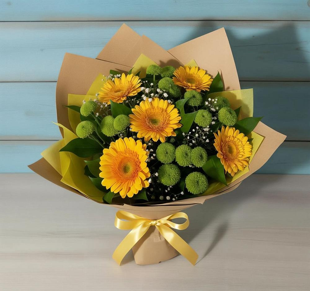 Букет цветов из: Герберы и Хризантемы в Тынде