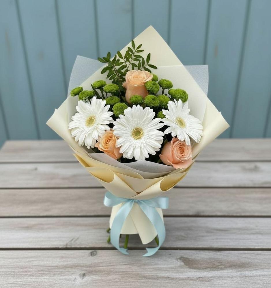 Букет цветов из: Герберы, Розы и Хризантемы в Тынде