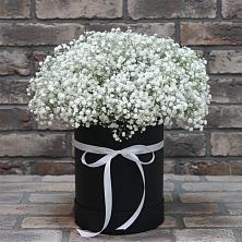 Цветочная композиция из Гипсофила в шляпной коробке в Тынде